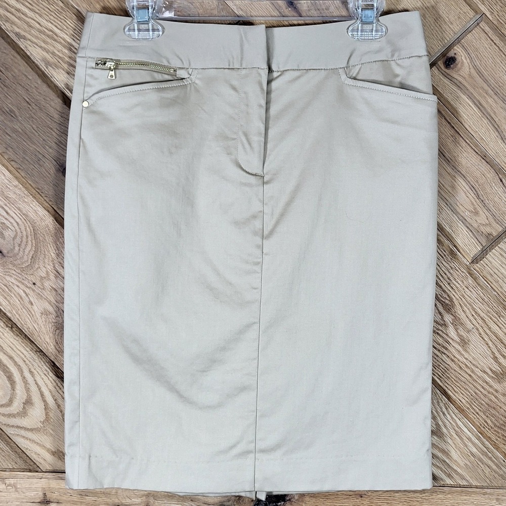 Jones New York Pencil Skirt Womens Size 4 Tan Stretch Cotton Lined Knee Length